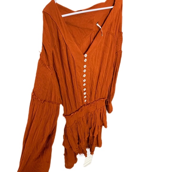 Free People burnt orange boho long sleeve drop waist size M - Picture 6 of 7